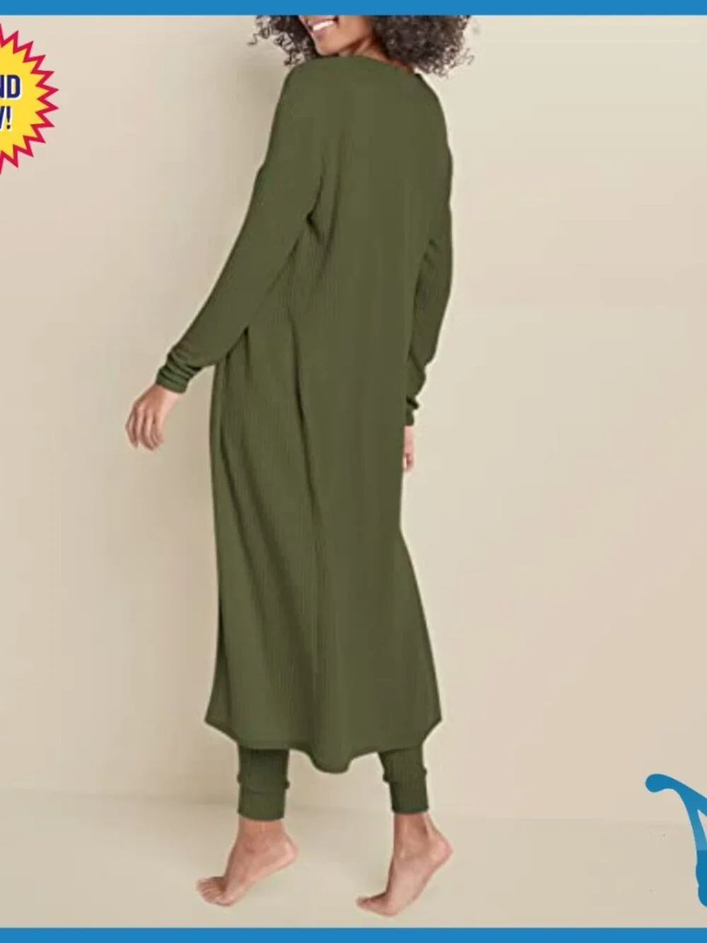 Waffle Knit 3-Piece Lounge Set with Cardigan, Loose Fit, X-Large